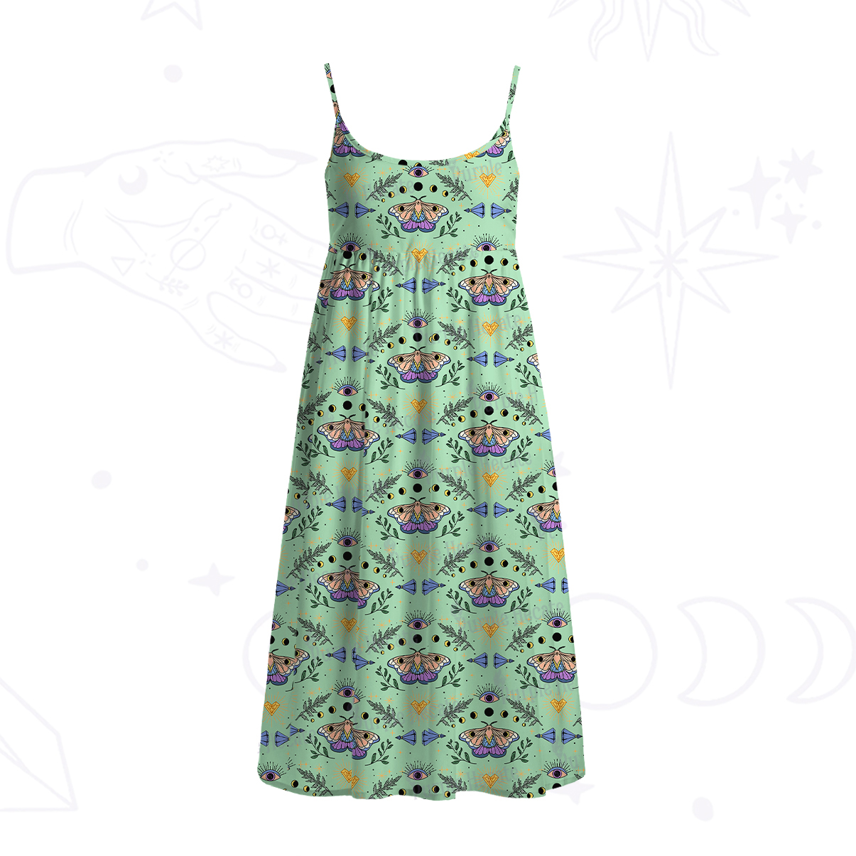 Purplehecate Luna Moth Witch Spaghetti Strap Midi Dress