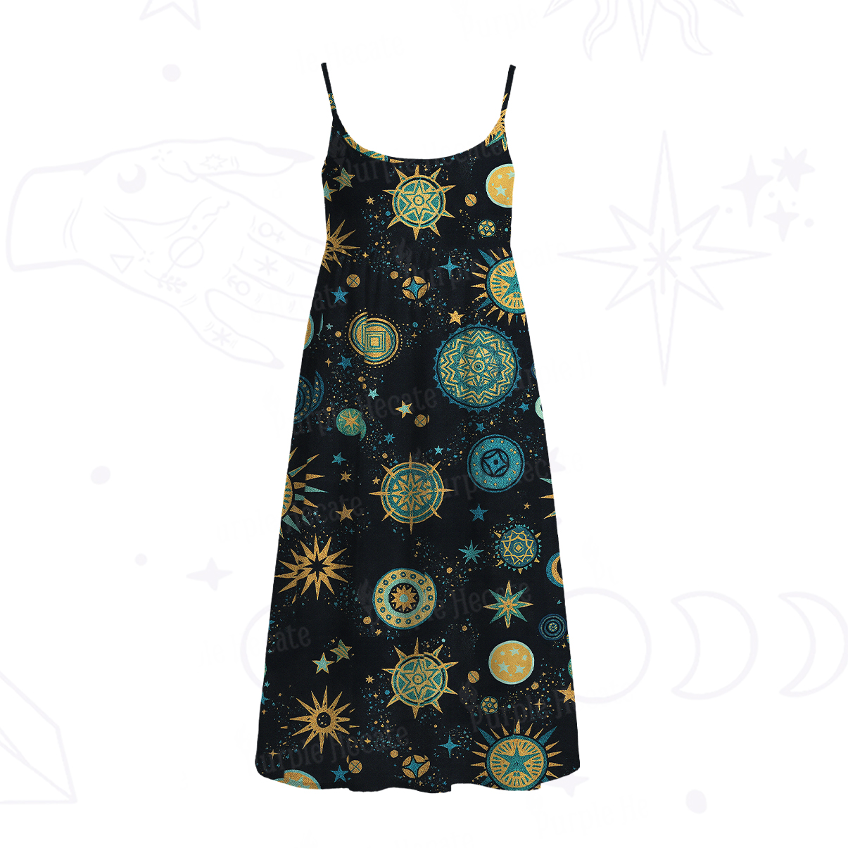 Purplehecate Starry Night Spaghetti Strap Midi Dress