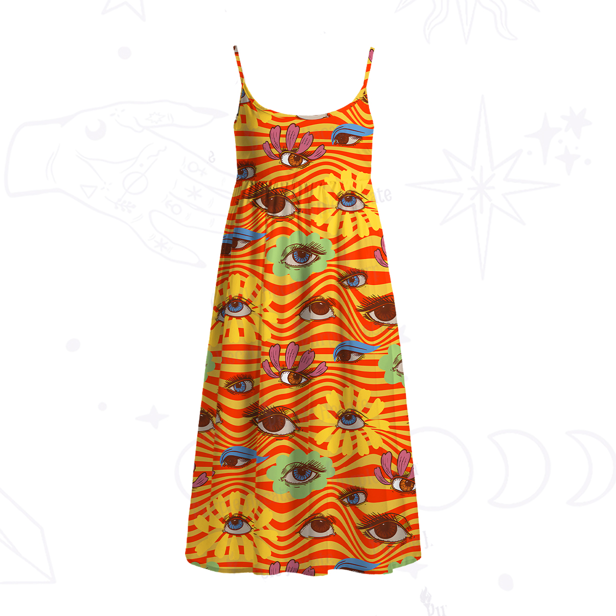Purplehecate Flower Vision Spaghetti Strap Midi Dress