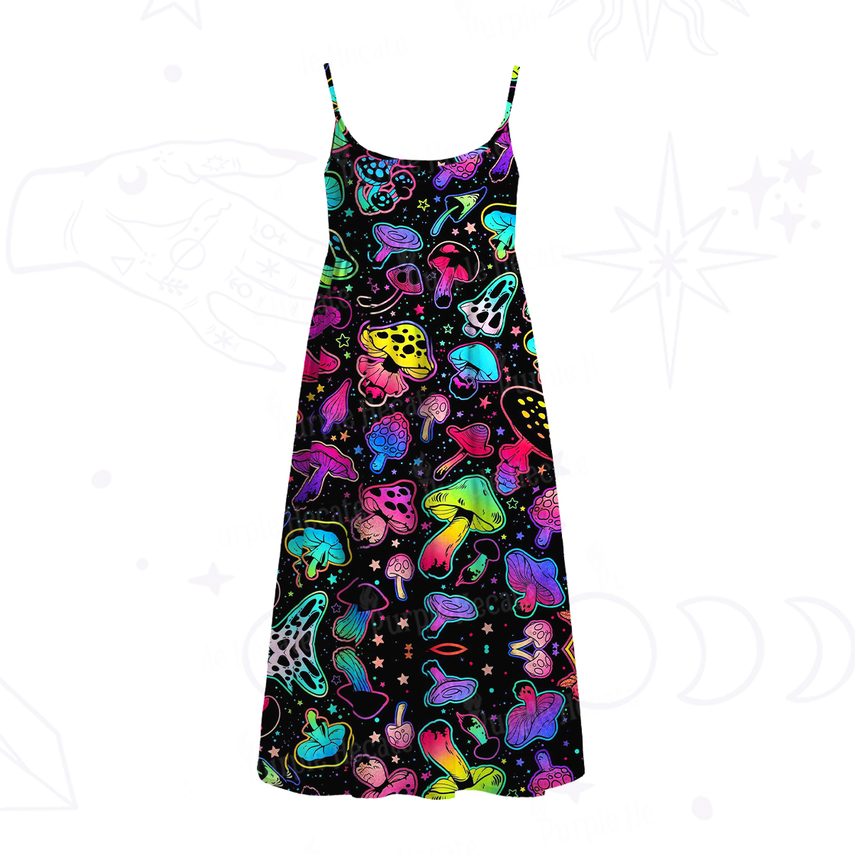 Purplehecate Psychedelic Mushroom Rave Spaghetti Strap Midi Dress
