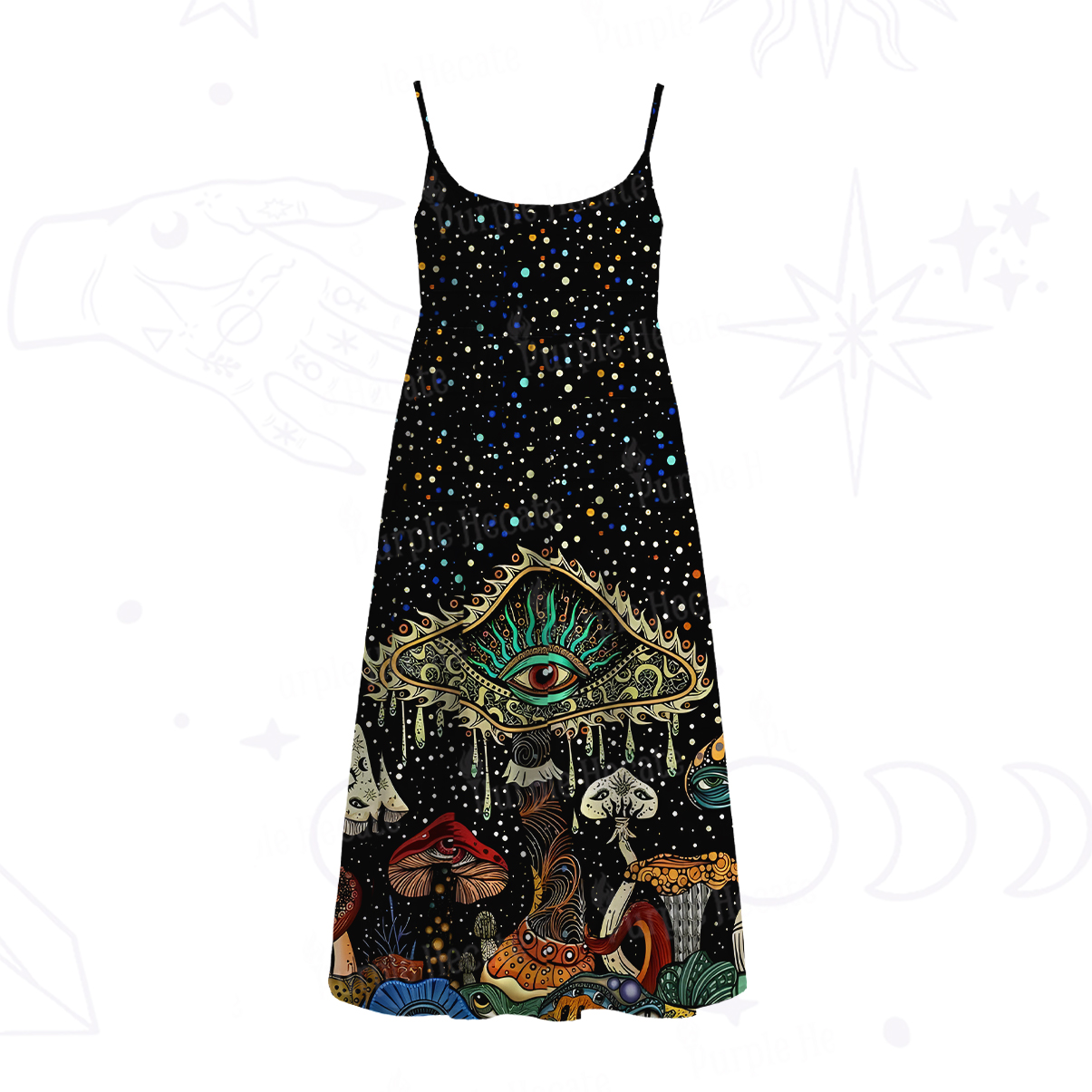 Purplehecate The Eyes of Nature Spaghetti Strap Midi Dress