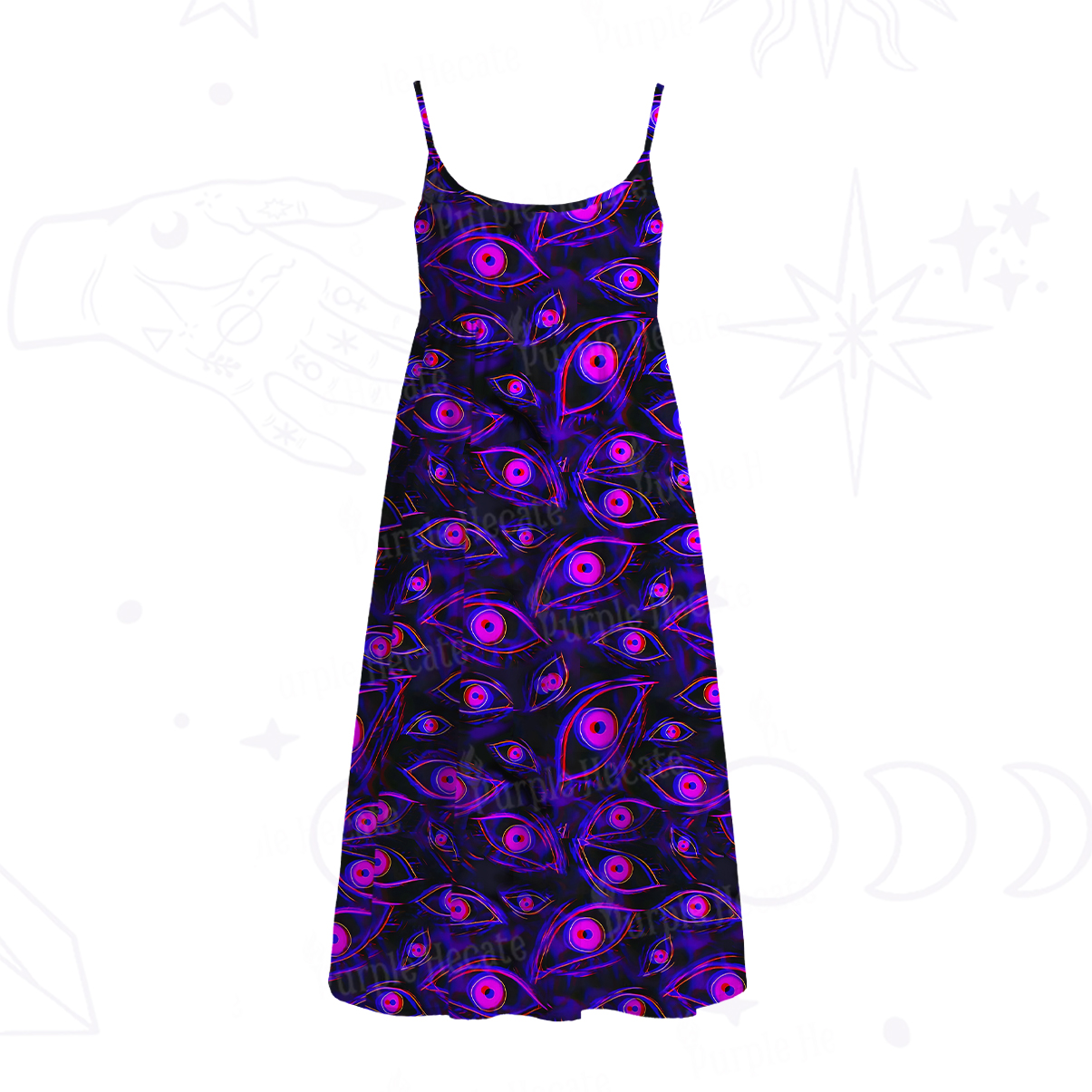 Purplehecate Psychedelic Eyes Spaghetti Strap Midi Dress