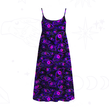Purplehecate Psychedelic Eyes Spaghetti Strap Midi Dress