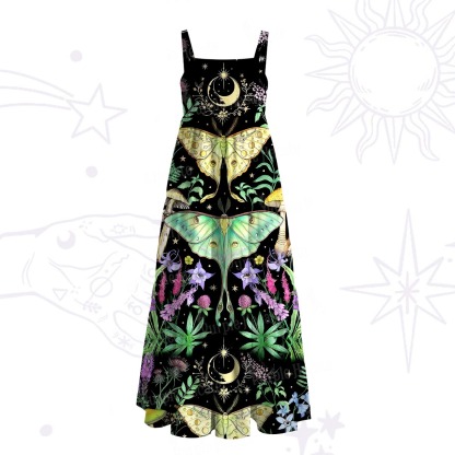 ]Purplehecate Mystic Lunar Moth Herbal Forest Wide Straps Maxi Dress
