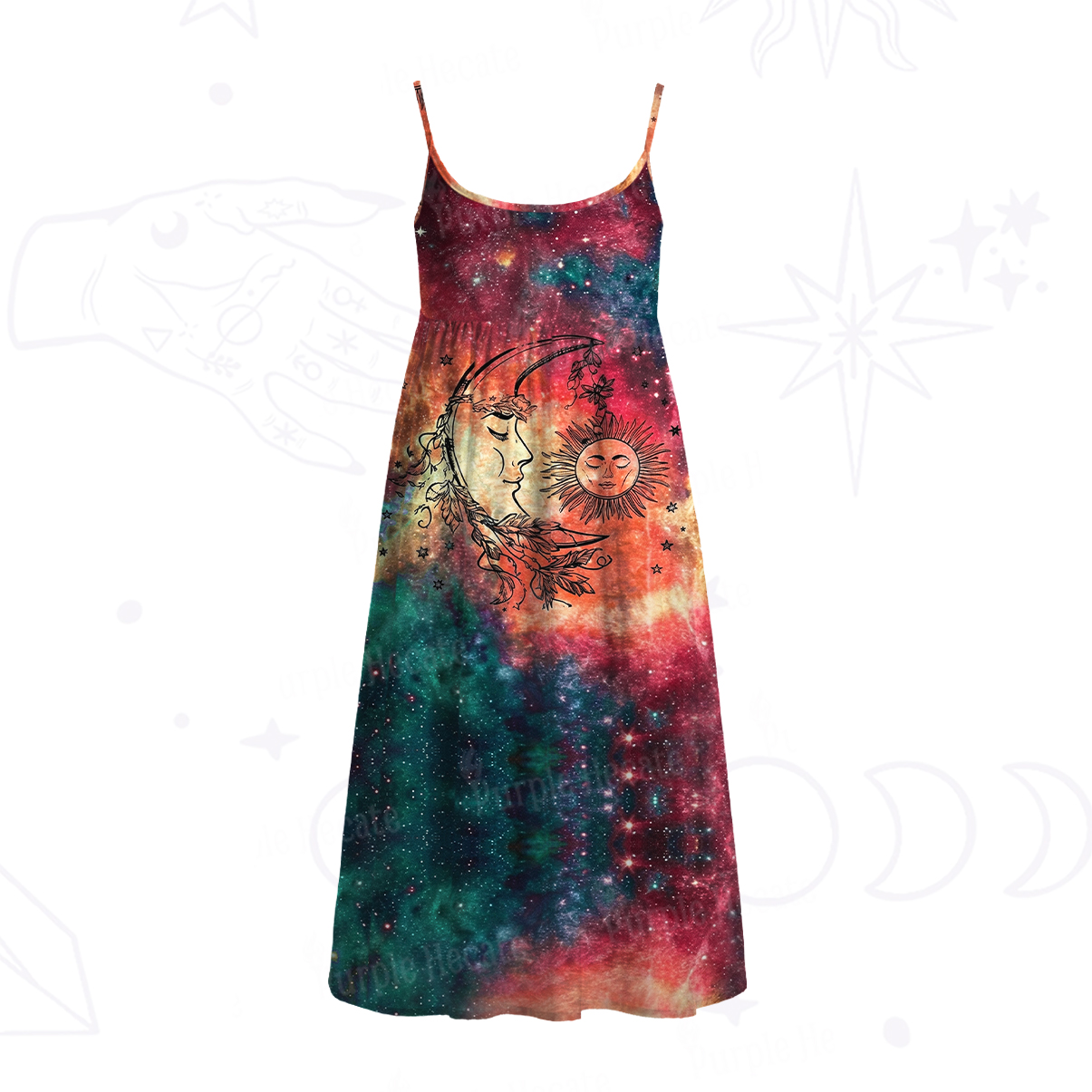 Purplehecate Sun Moon Dreams Spaghetti Strap Midi Dress