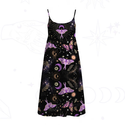 Purplehecate Starry Night Lunar Moth Spaghetti Strap Midi Dress