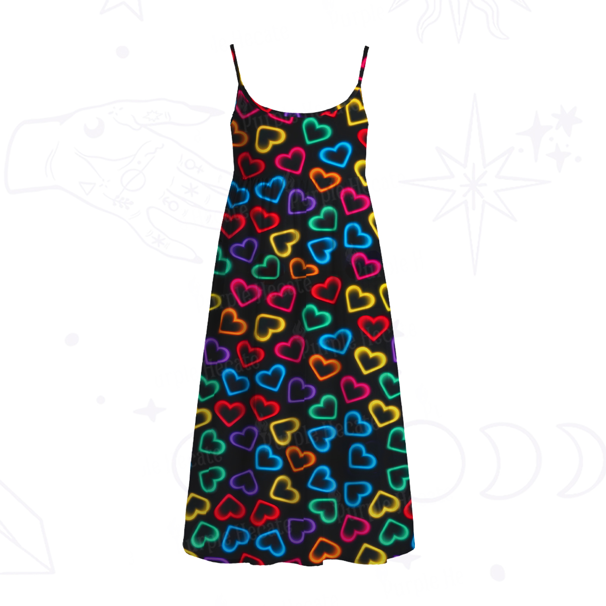 Purplehecate Neon Heart Spaghetti Strap Midi Dress