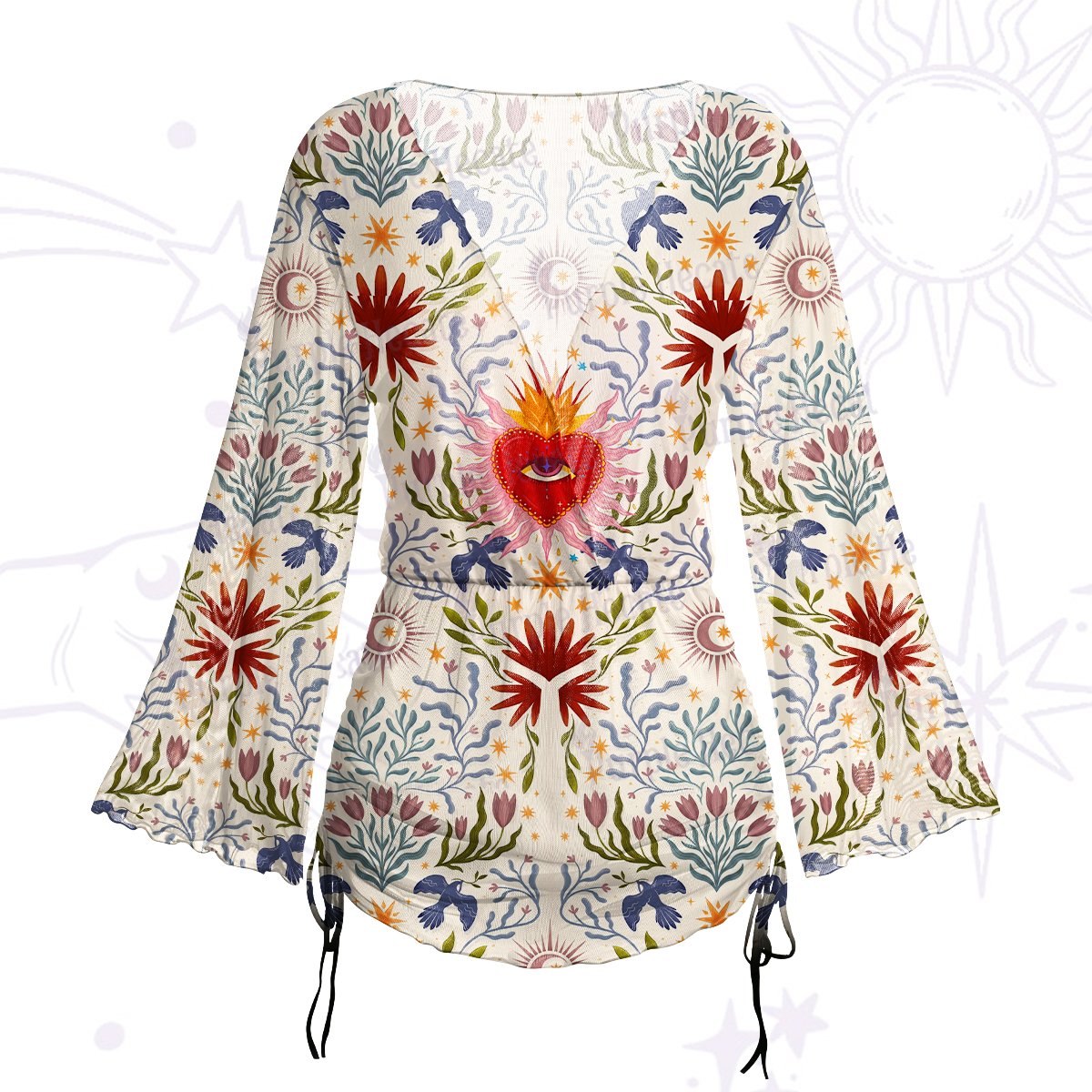 Purplehecate Sacred Flame Heart Mesh Cover Up Dress