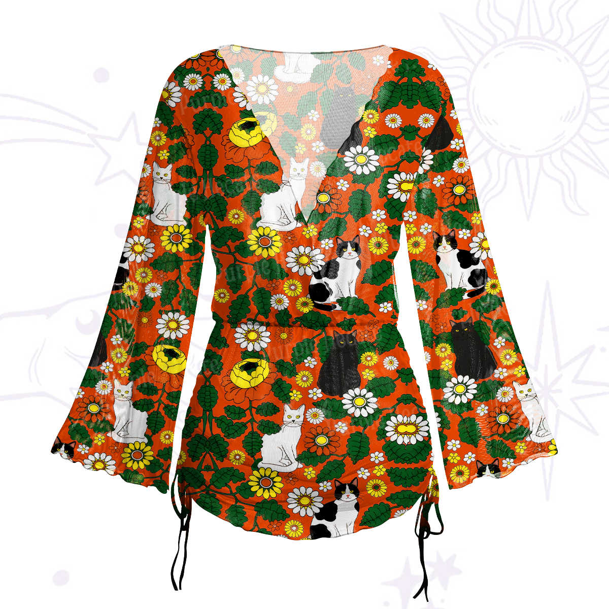 Purplehecate Daisy Cat  Garden Mesh Cover Up Dress