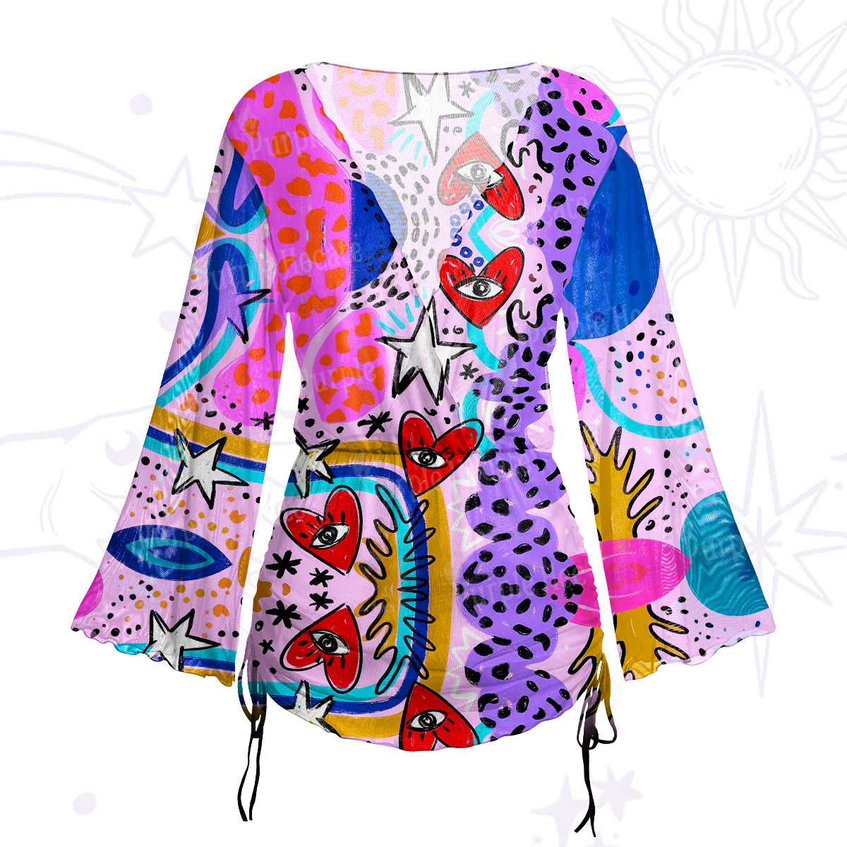 Purplehecate Cosmic Love Eyes Graffiti Mesh Cover Up Dress