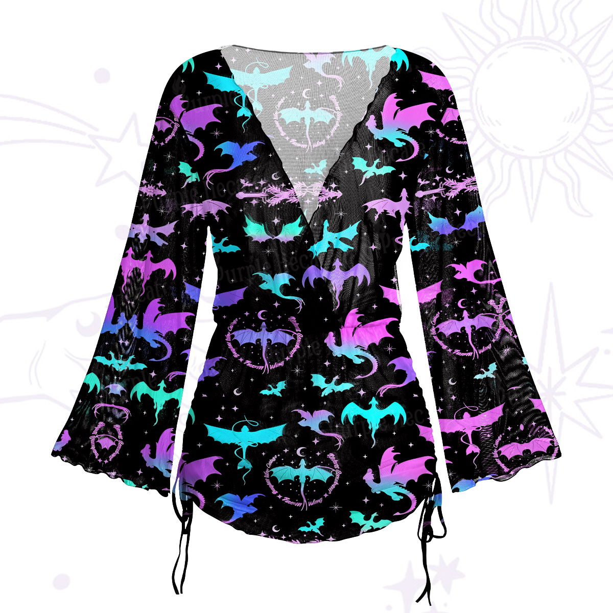 Purplehecate Neon Fantasy Dragon Allover Mesh Cover Up Dress