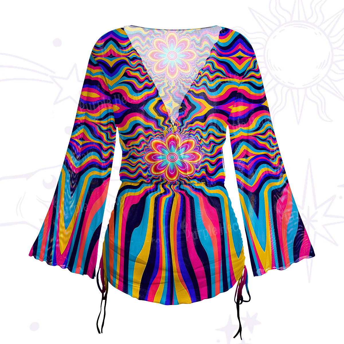 Purplehecate Psychedelic Bloom Mesh Cover Up Dress