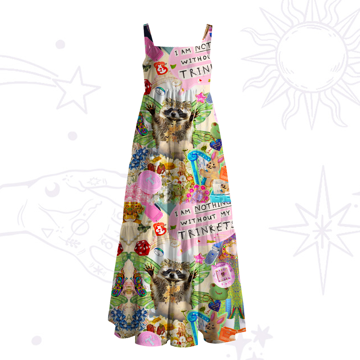 Purplehecate The Raccoon Queen's Hoard Wide Straps Maxi Dress