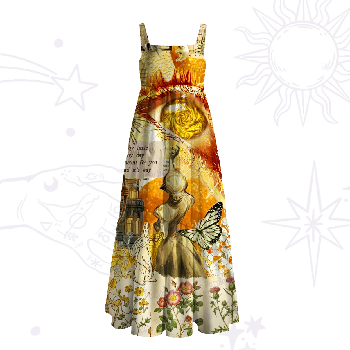 Purplehecate Sunlit Time Peeper in the Garden Wide Straps Maxi Dress