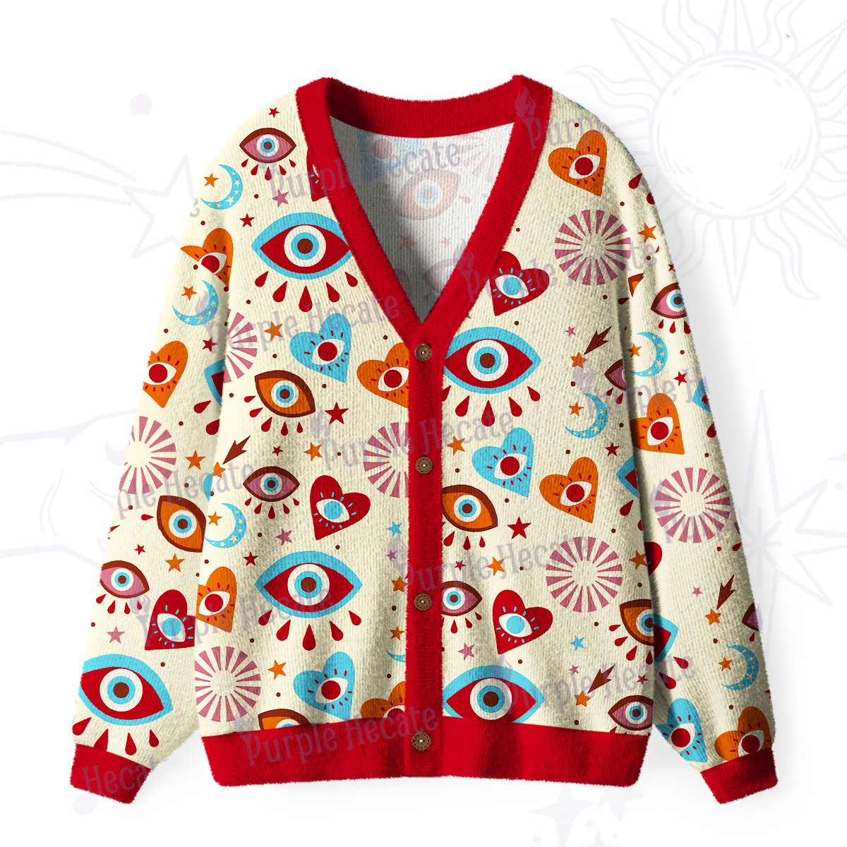Purplehecate Protective Evil Eye Amulet Ugly Cardigan Sweaters
