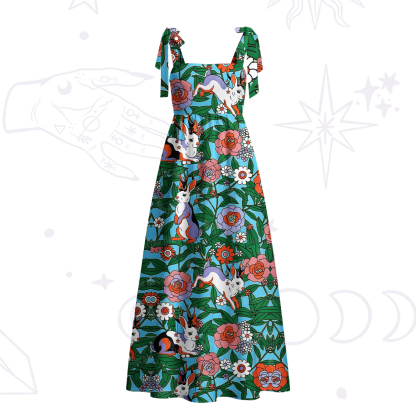 Purplehecate Mystic Blossom Bunny Garden Tie Shoulder Maxi Dress