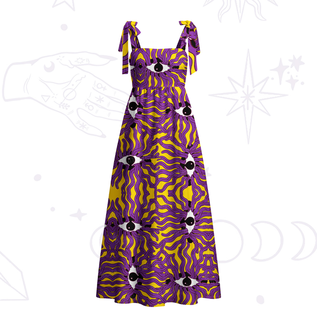 Purplehecate Psychedelic Wave Eyes Tie Shoulder Maxi Dress