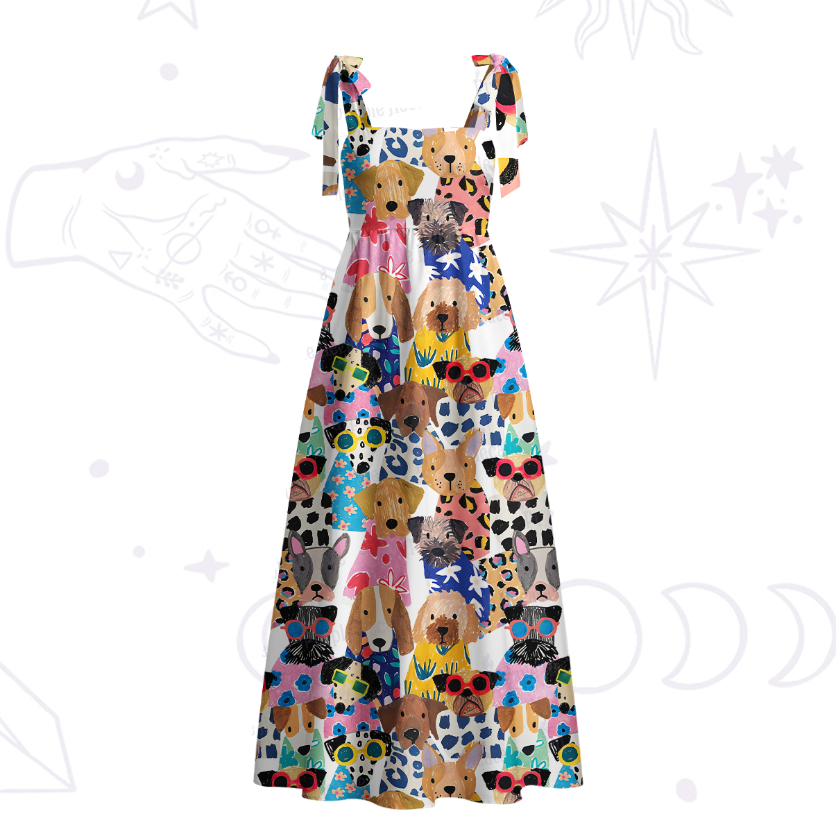 Purplehecate Puppy Parade Tie Shoulder Maxi Dress