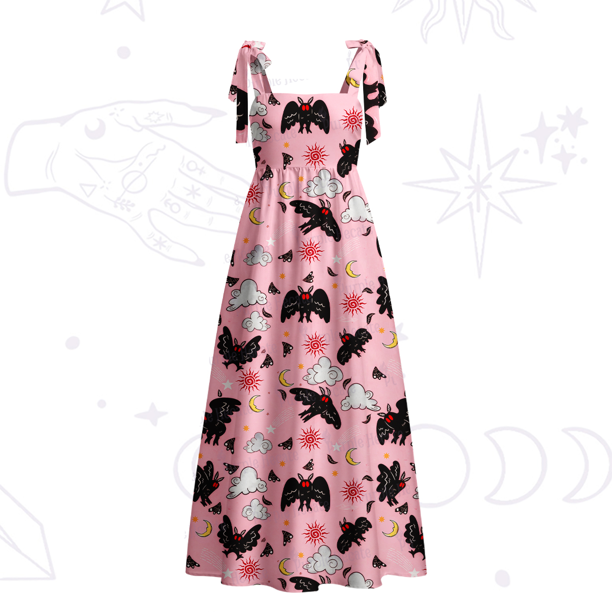 Purplehecate Cryptid Mothman Tie Shoulder Maxi Dress