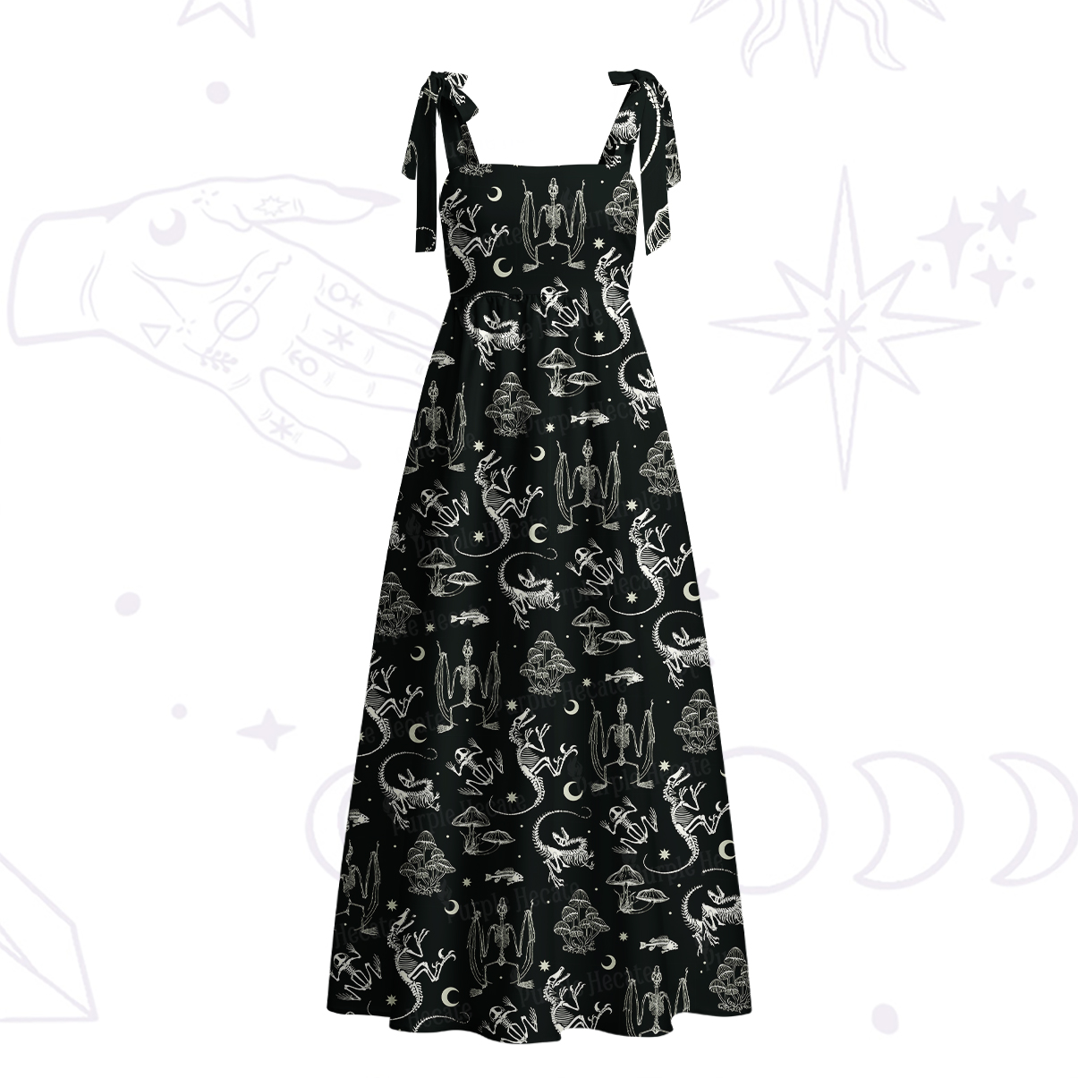 Purplehecate Prehistoric Fantasy Tie Shoulder Maxi Dress