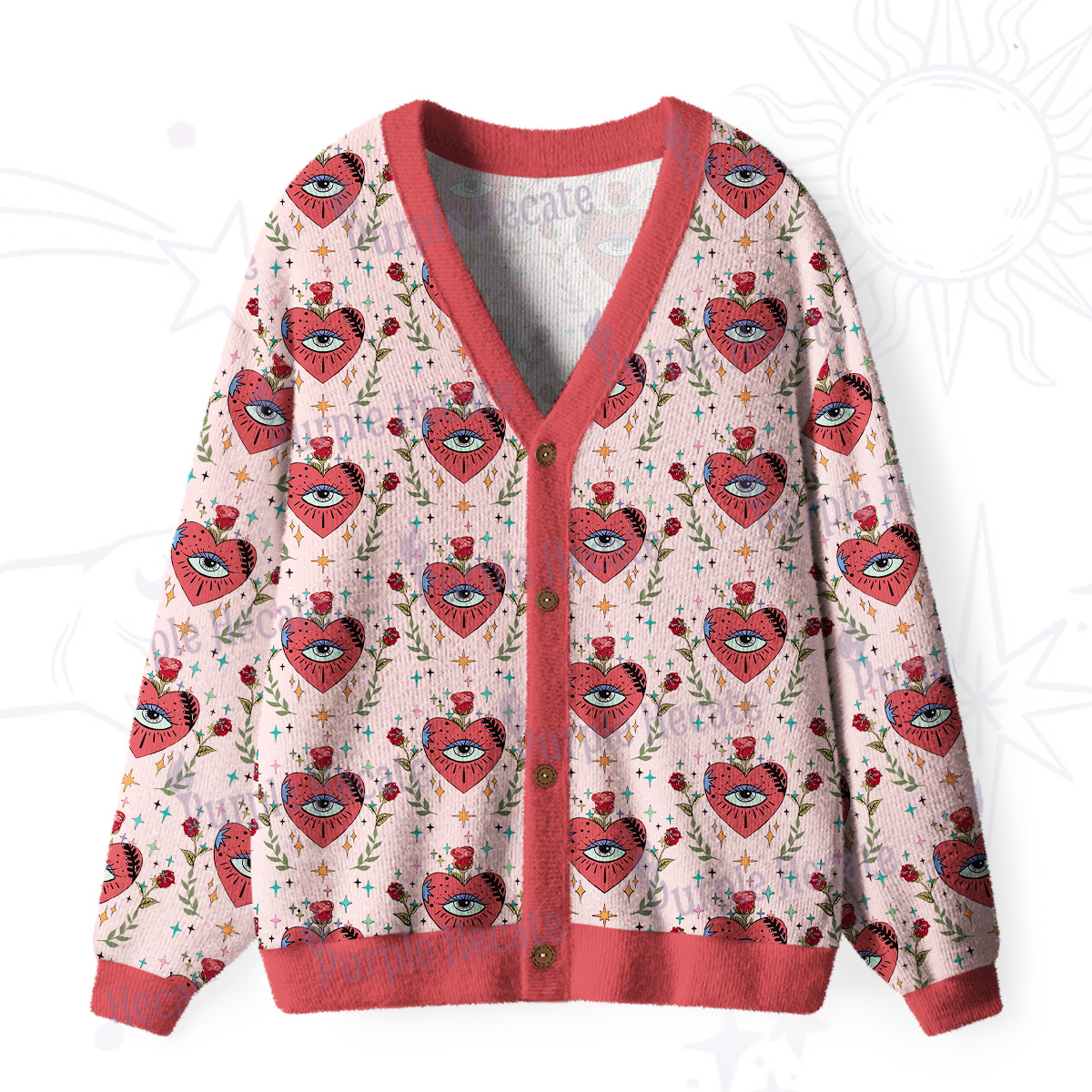 Purplehecate Sacred Heart Ugly Cardigan Sweaters