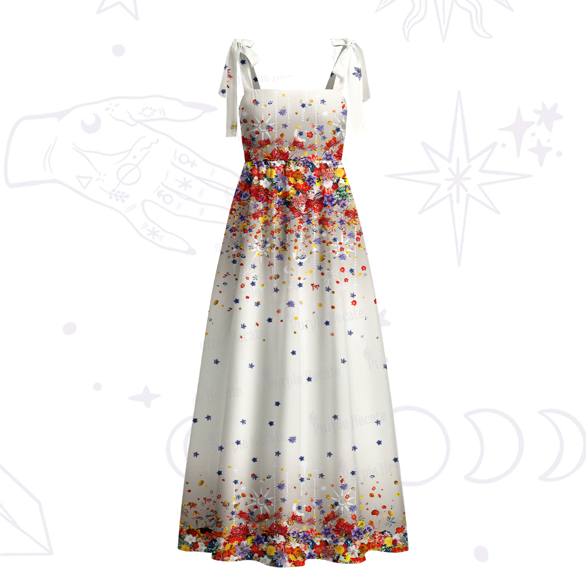 Purplehecate Spring Garden Tie Shoulder Maxi Dress
