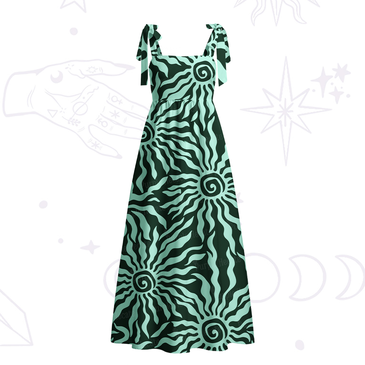 Purplehecate Solar Swirl Totem Strappy Tie Shoulder Maxi Dress