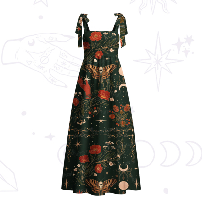 Purplehecate Death Moth Rebirth Tie Shoulder Maxi Dress