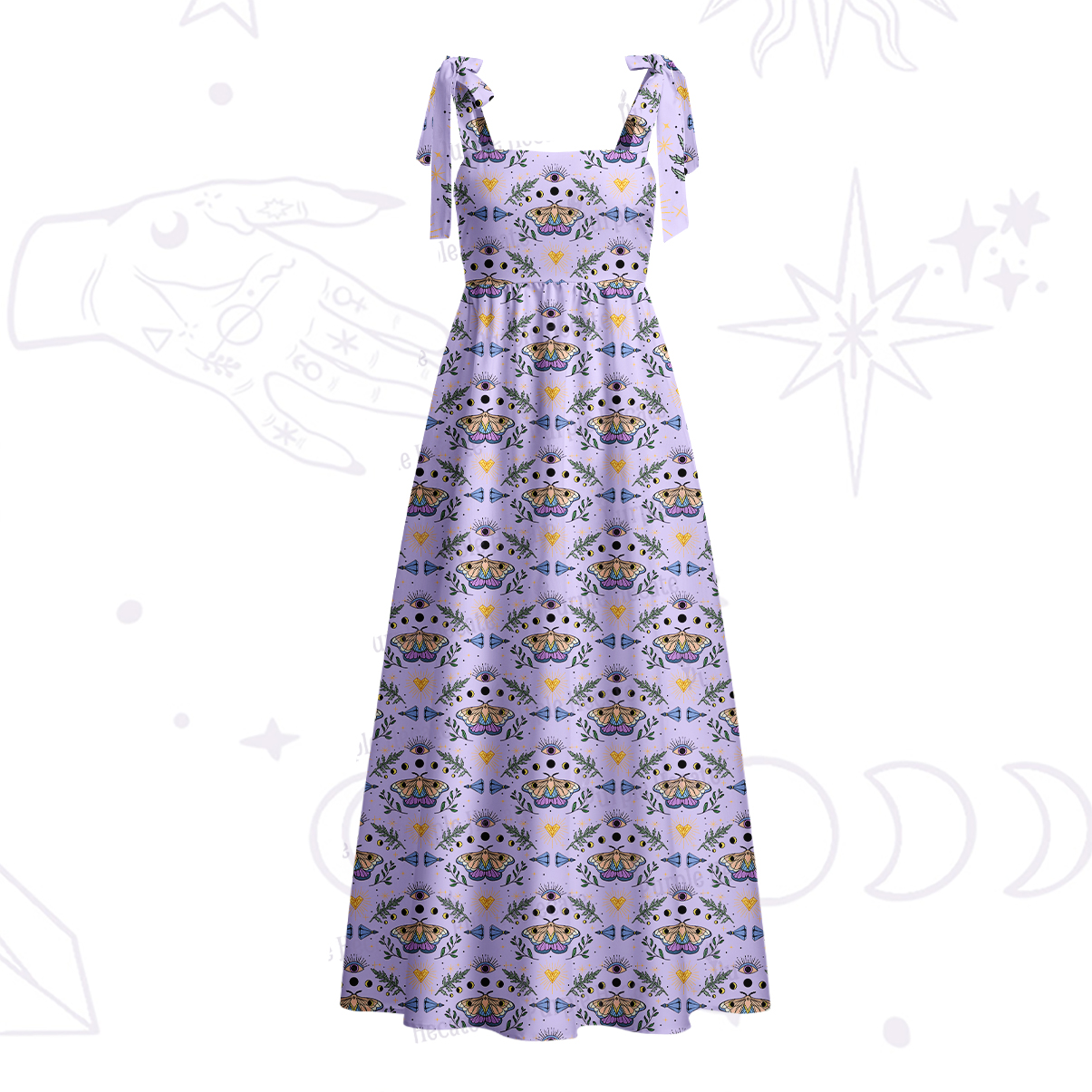Purplehecate Luna Moth Witch Tie Shoulder Maxi Dress