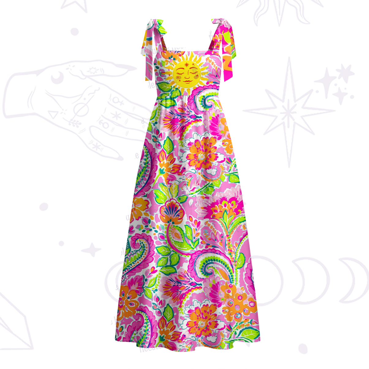 Purplehecate Sun Bloom Fiesta Tie Shoulder Maxi Dress