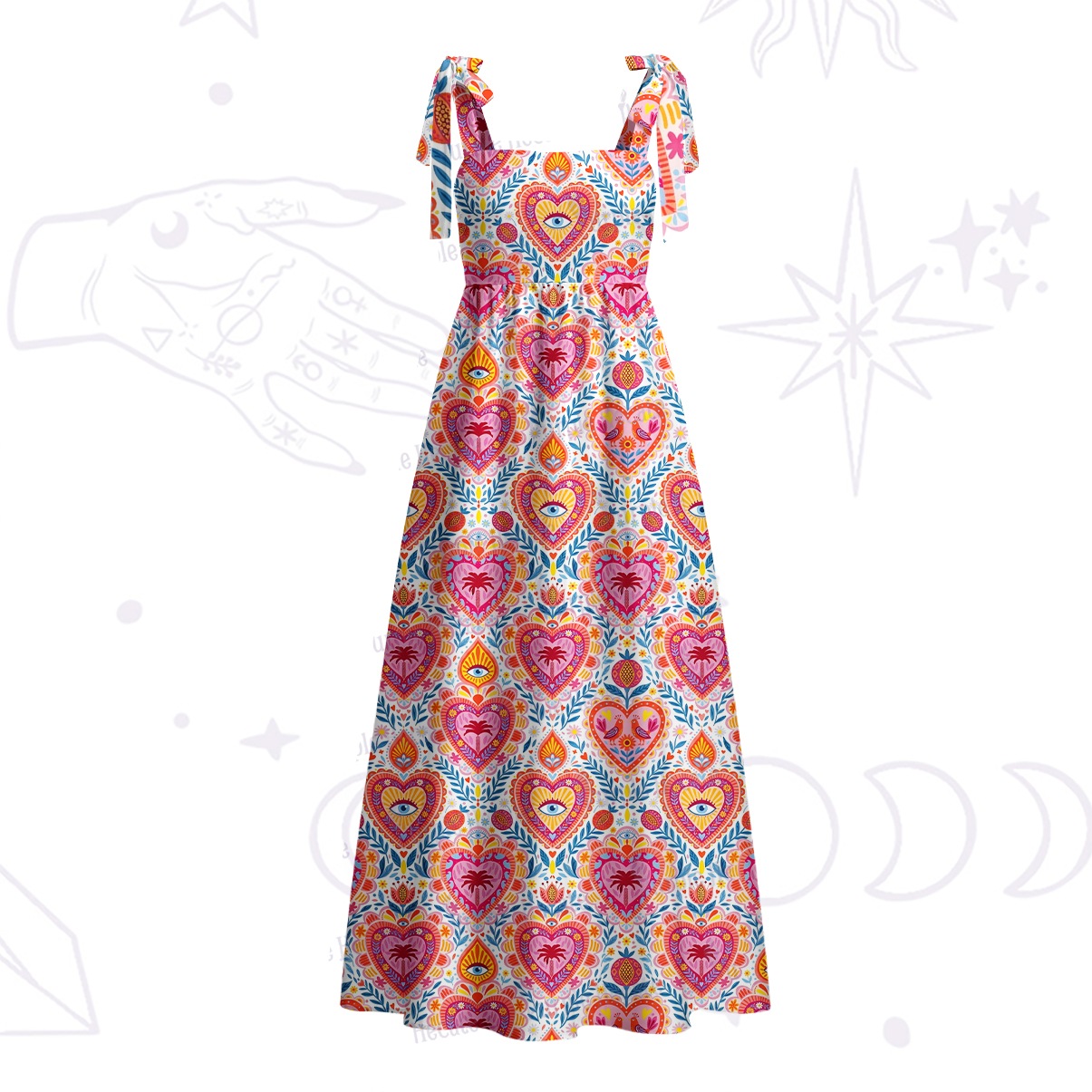 Purplehecate Flaming Hearts Tie Shoulder Maxi Dress