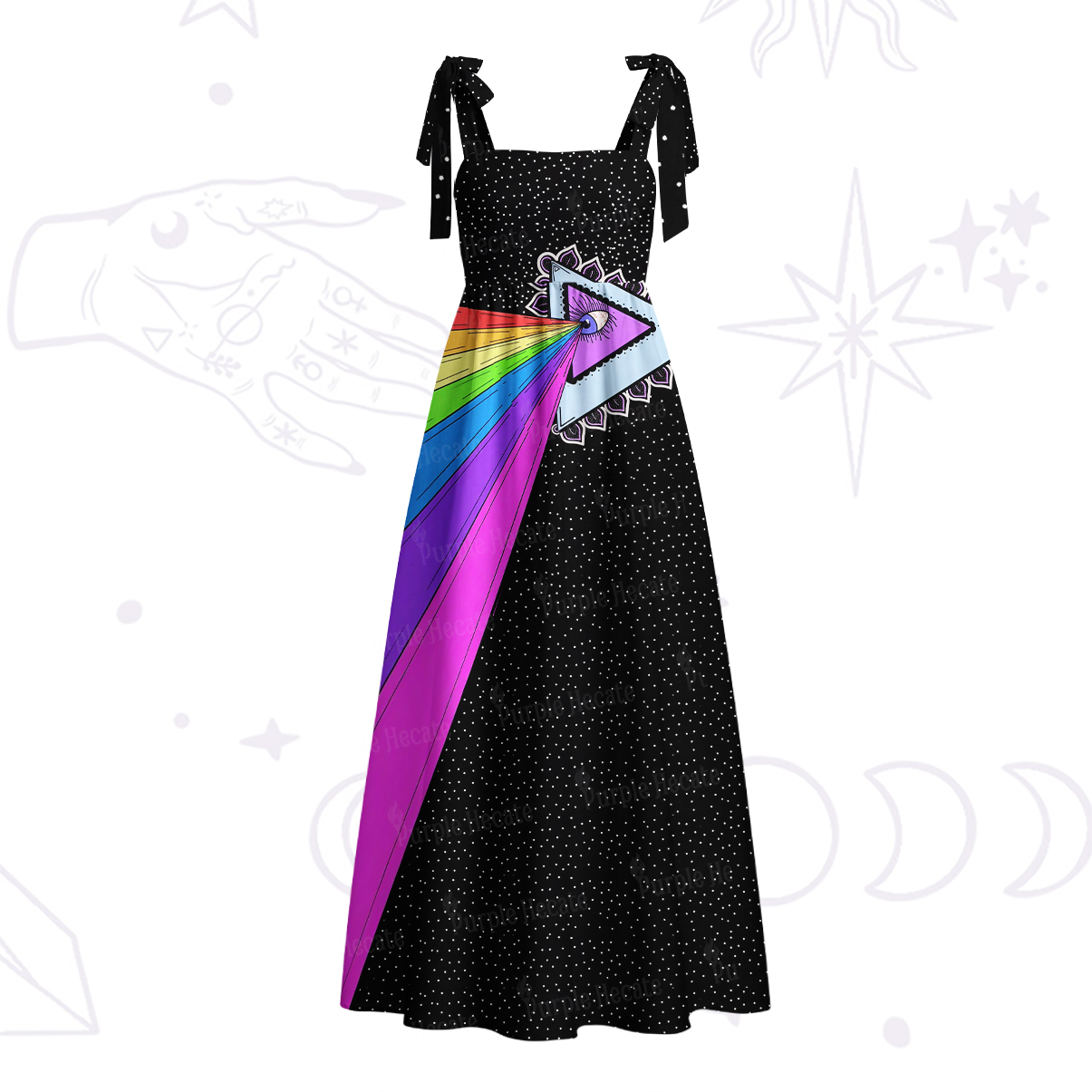 Purplehecate Prism of Rainbow Tie Shoulder Maxi Dress
