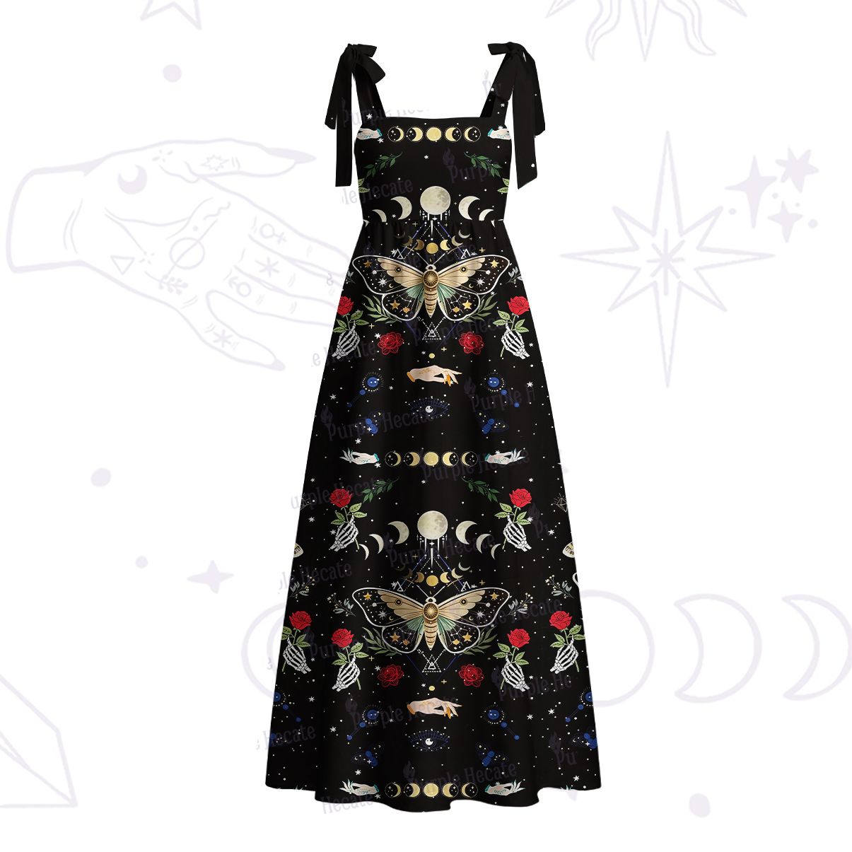 Purplehecate Moonlight Metamorphosis Tie Shoulder Maxi Dress