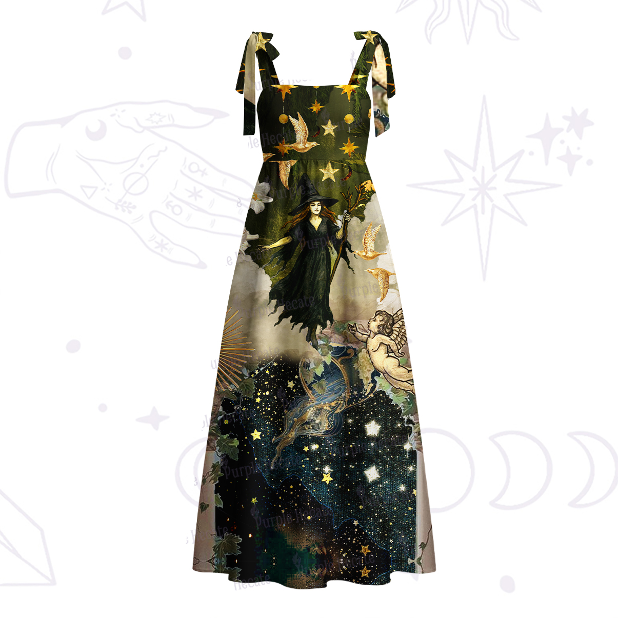 Purplehecate Garden of the Celestial Witch Tie Shoulder Maxi Dress
