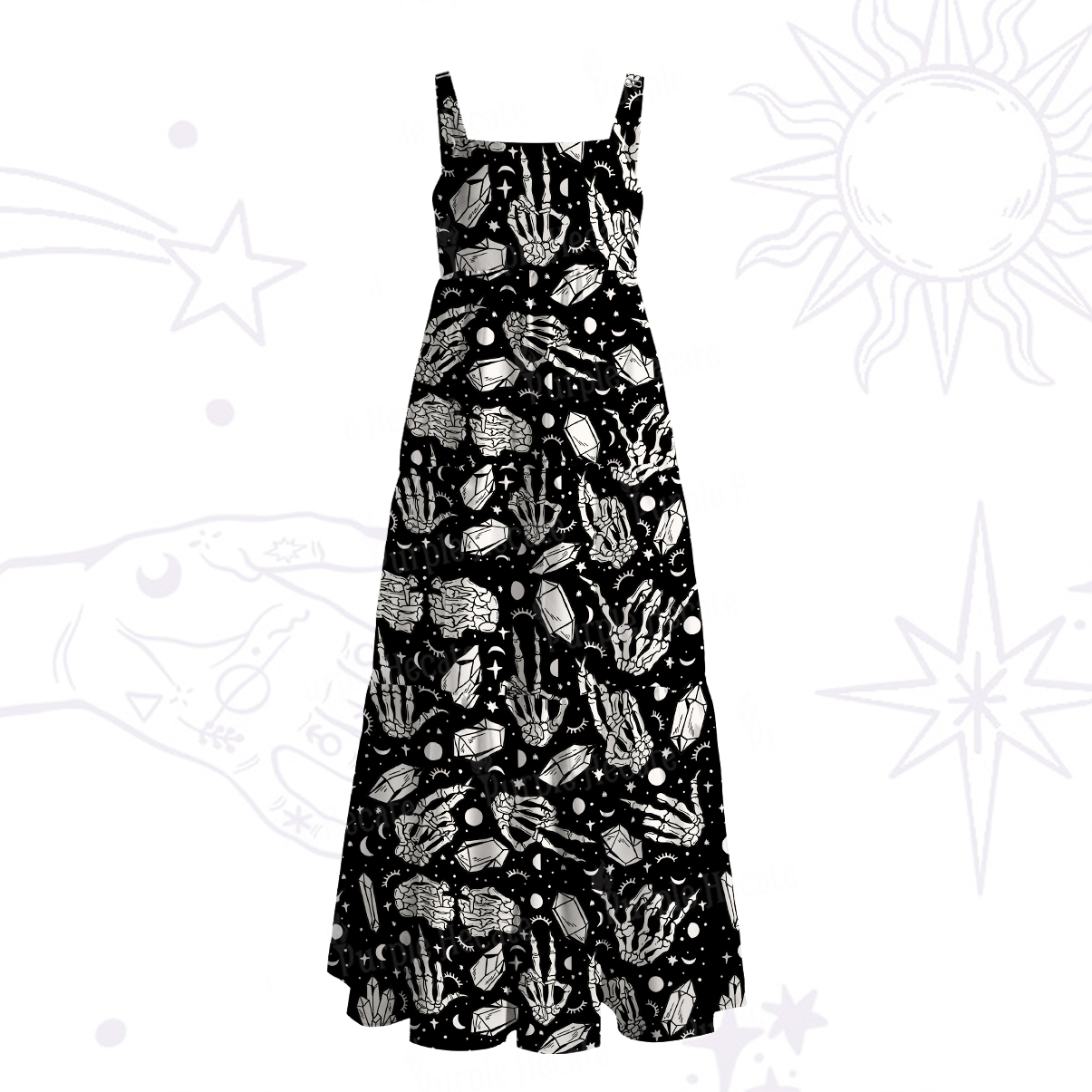 Purplehecate Crystal Bones Witchy Wide Straps Maxi Dress