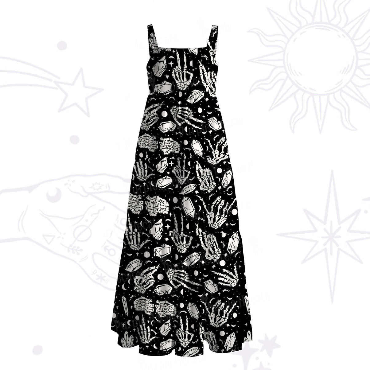 Purplehecate Crystal Bones Witchy Wide Straps Maxi Dress