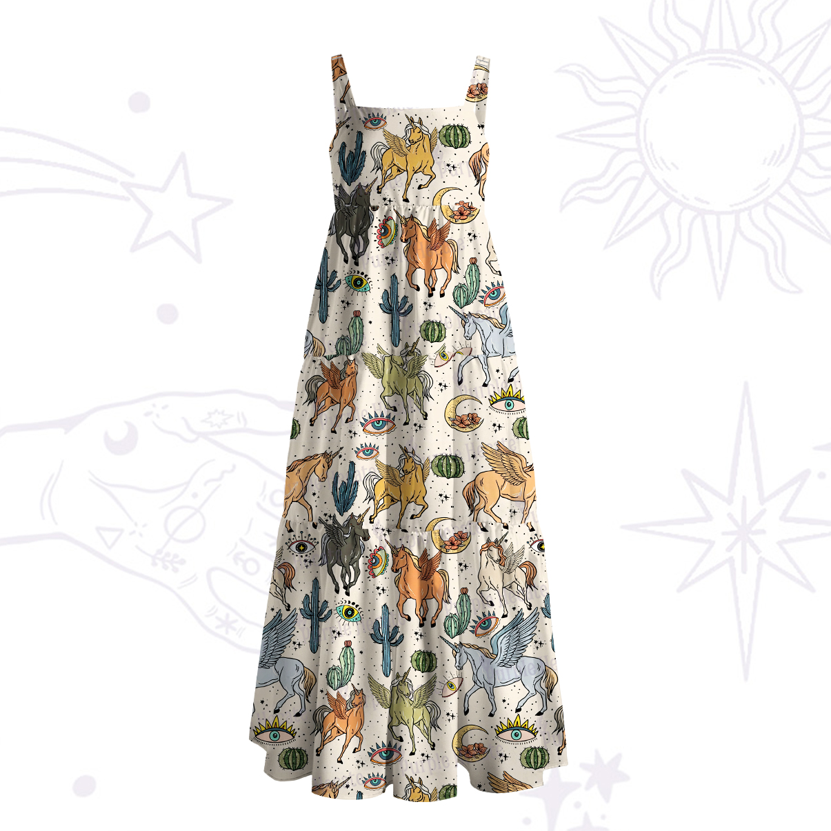 Purplehecate Wild Horses Desert Wide Straps Maxi Dress