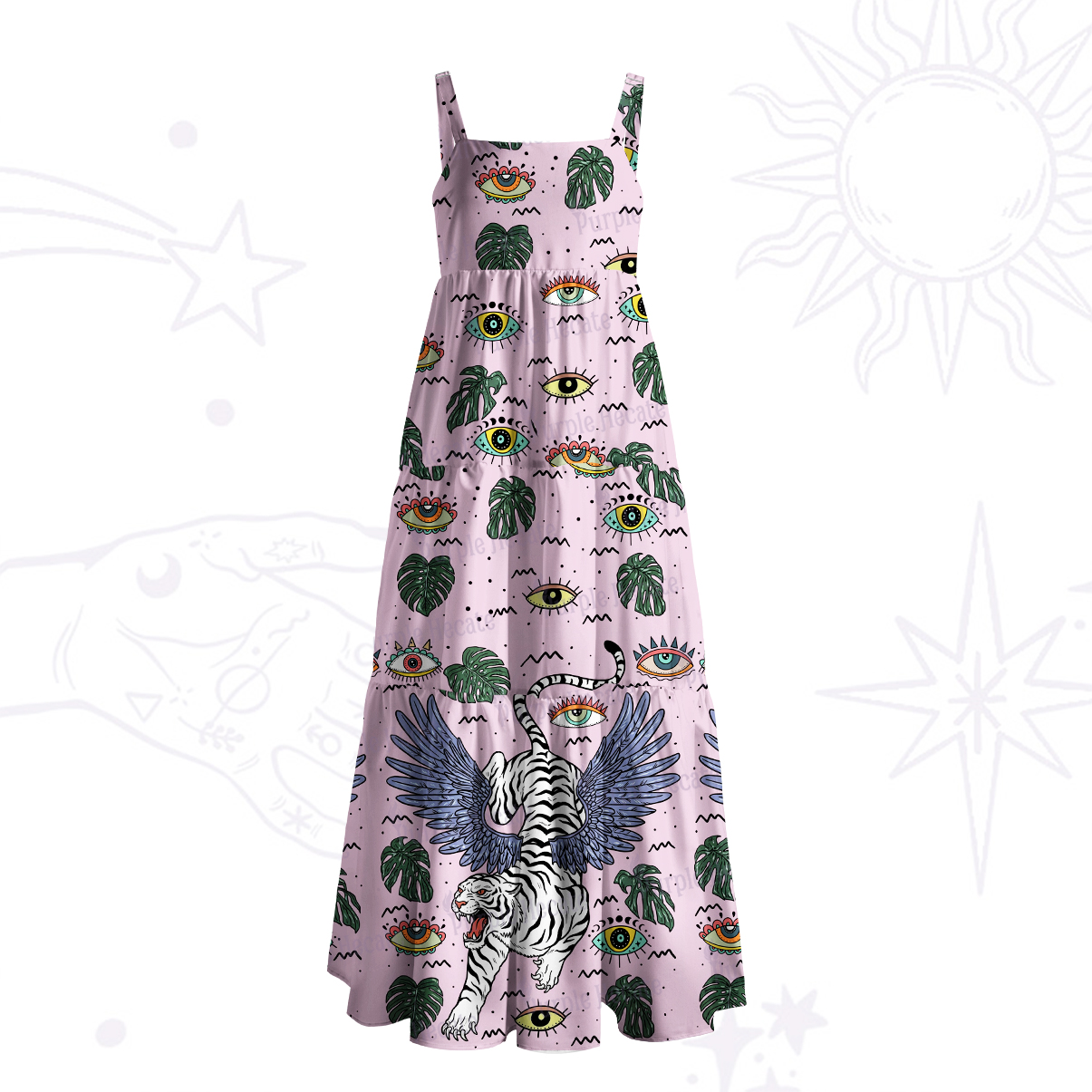 Purplehecate Mystic Jungle Tiger Wide Straps Maxi Dress