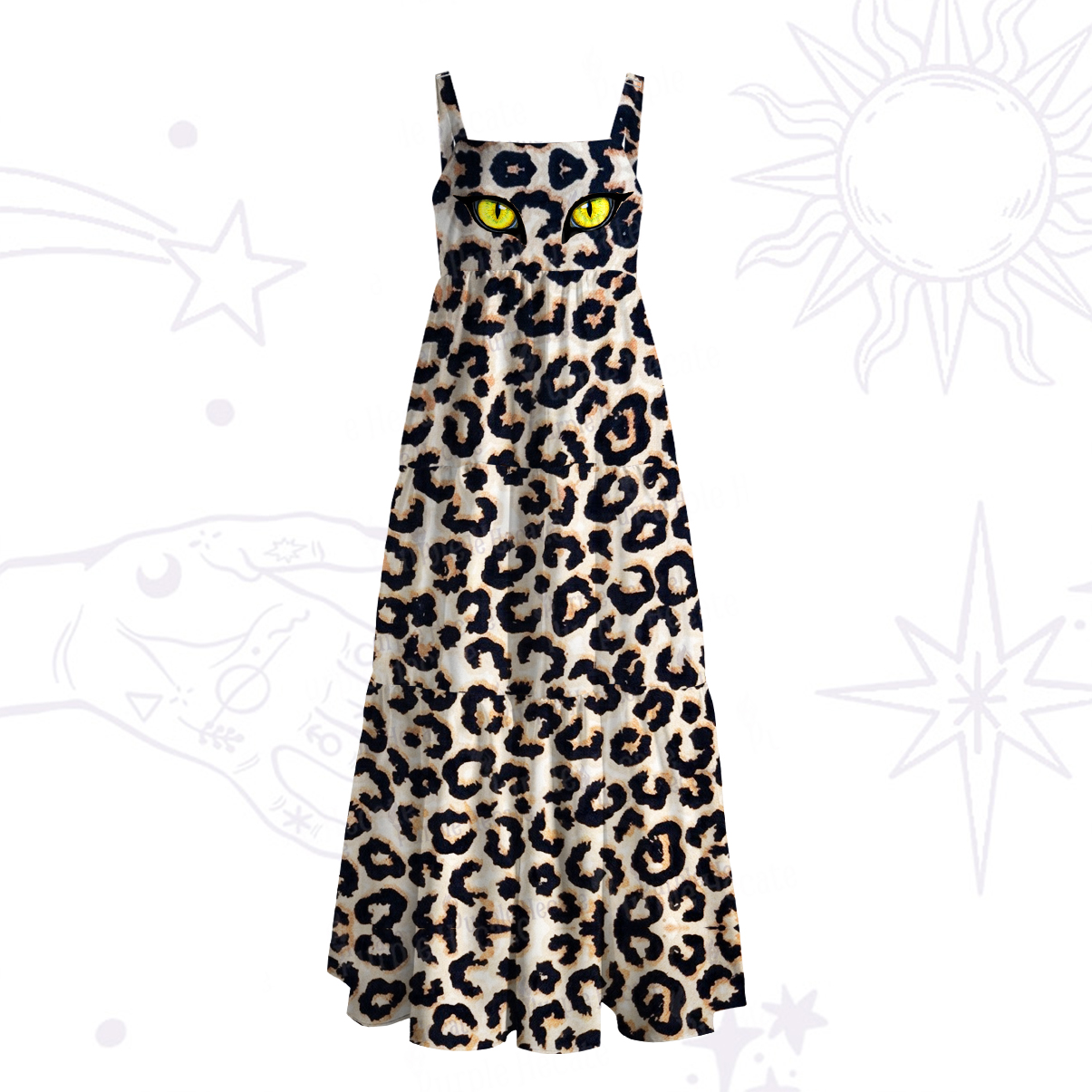 Purplehecate Feral Eyes Leopard Wide Straps Maxi Dress