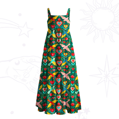 Purplehecate Sacred Hearts Spirit Birds Wide Straps Maxi Dress