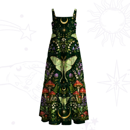 Purplehecate Moonlit Forest Moth Magic Wide Straps Maxi Dress