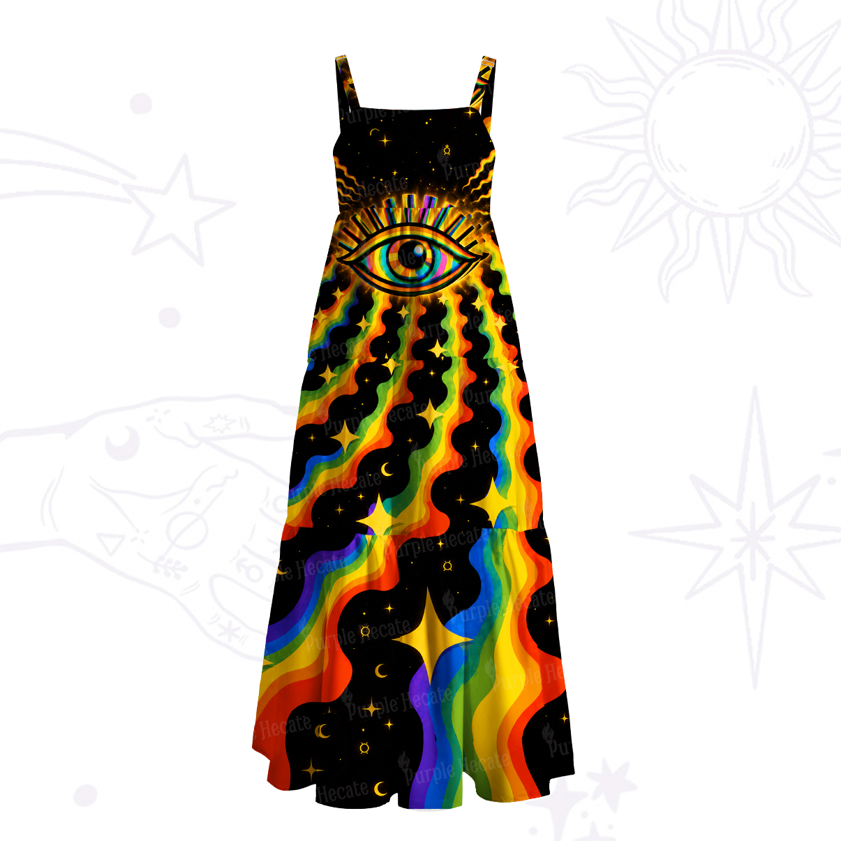 Purplehecate Eye of the Stars Rainbow Wide Straps Maxi Dress