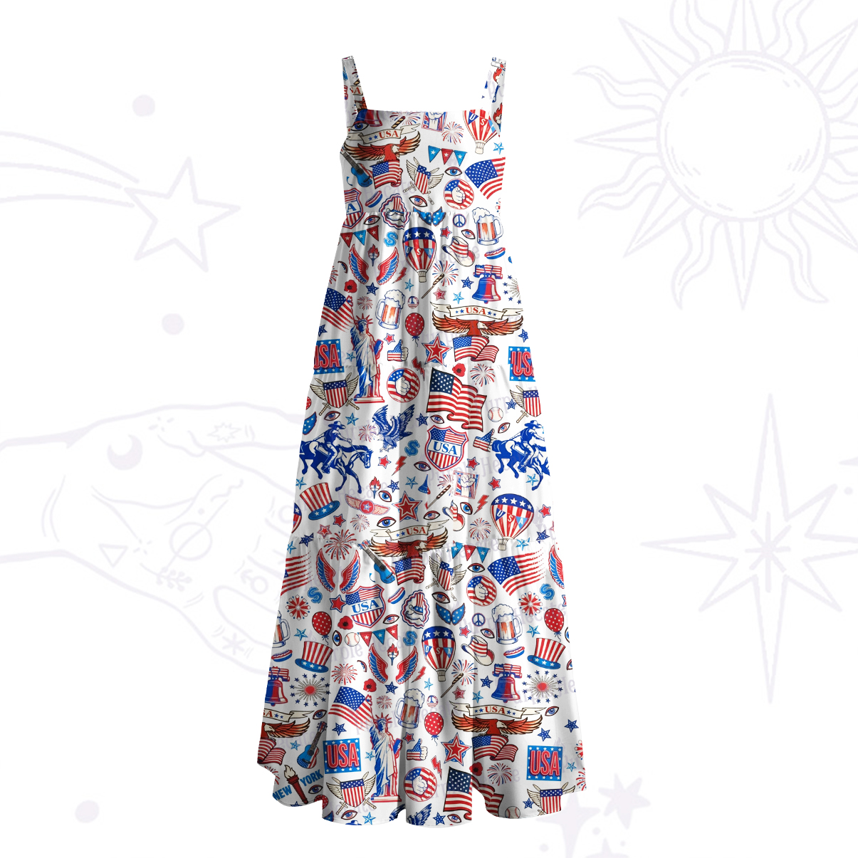 Purplehecate Freedom Festival Wide Straps Maxi Dress