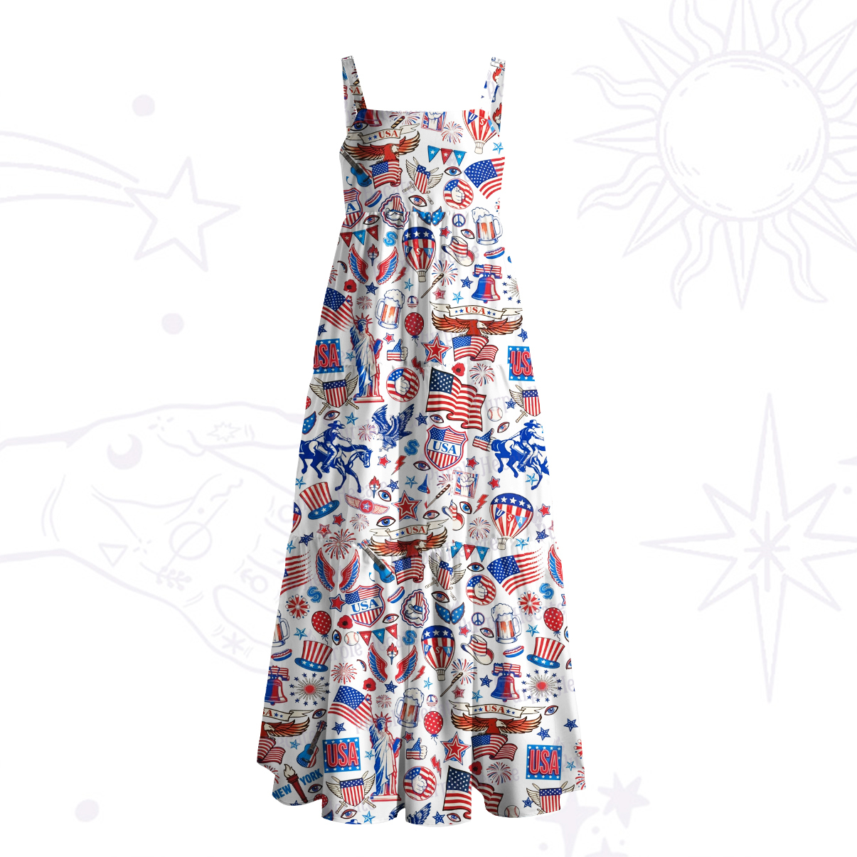 Purplehecate Freedom Festival Wide Straps Maxi Dress