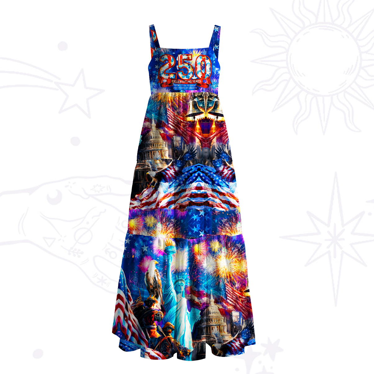 Purplehecate USA 250th Anniversary Fireworks Wide Straps Maxi Dress