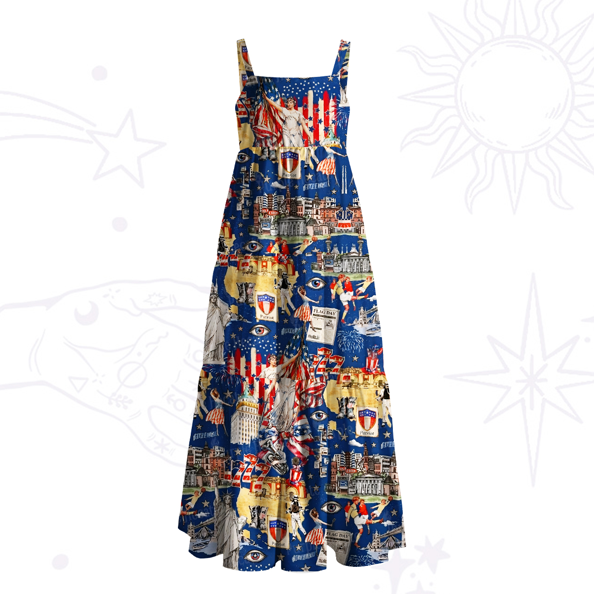 Purplehecate American City Lights Patriotic Wide Straps Maxi Dress