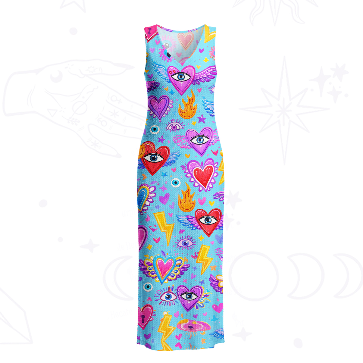 Purplehecate Mystic Heart Eye Wings Crochet Knit Maxi Dress