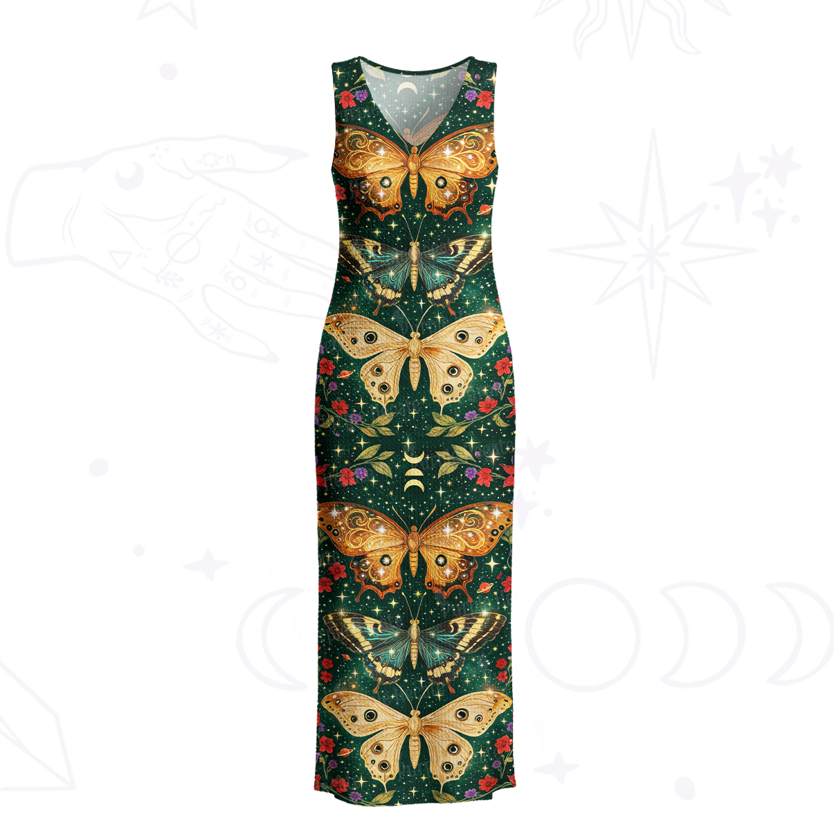 Purplehecate Mystic Butterfly Whisper Crochet Knit Maxi Dress