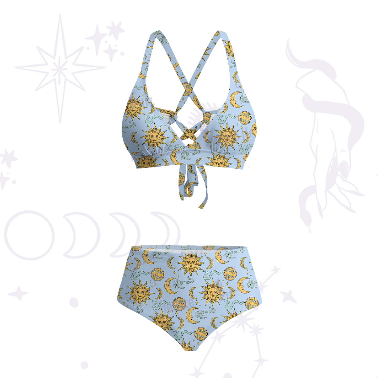 Purplehecate Magic of Sun and Moon Crisscross Tie-Back Bikini Set