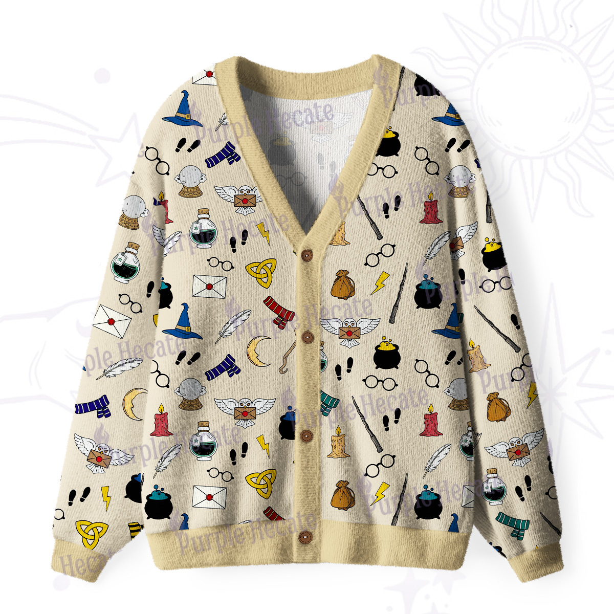 Purplehecate Wizard School Magic Ugly Cardigan Sweaters